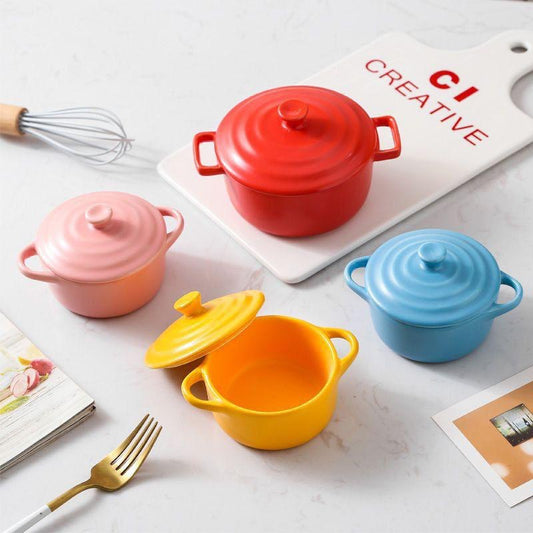 Ceramic bowl with handle and cover Trumpet size (Instant Pickup)
